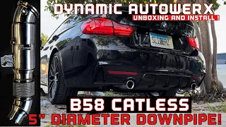 UNBOXING AND INSTALLING DYNAMIC AUTOWERX B58 5” DIAMETER CATLESS DOWNPIPE ON MY BMW 440i Gran Coupe!