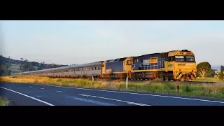 NR99+G530 haul #4SA8 Sydney to Perth Indian Pacific passenger service through Perthville at sunset.