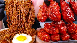 ASMR BLACK BEAN NOODLES & SPICY FIRE CHICKEN 짜파게티 & 불닭치킨 먹방 MUKBANG