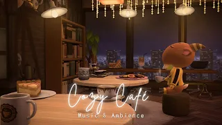 Cozy Café ambience w/ Piano Jazz music🔸️Chatters + Fire crackles 🎧