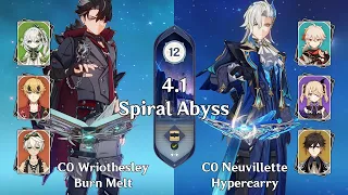 C0 Wriothesley Burn Melt and C0 Neuvillette - Genshin Impact Abyss 4.1 Floor 12