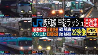 4K / JR西日本 平日朝ラッシュ 阪和線 日根野以南の快速通過運転 阪和線 (長滝, 新家, 和泉砂川, 和泉鳥取) 通勤特急 283系・287系 くろしお、直通快速、紀州路快速 通過集！！