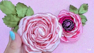 Шикарная полная роза из атласных лент. Rose from satin ribbons.