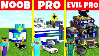 Minecraft Battle: NOOB vs PRO vs EVIL PRO: POLICE STATION BUILD CHALLENGE / Minecraft Animation