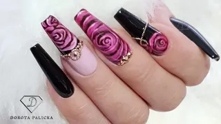 Valentines day nails. Rose nail art with DIY blooming gel. Blooming roses nail art