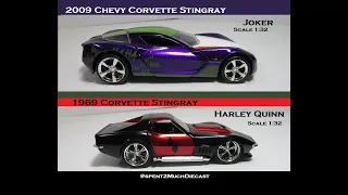 Harley Quinn 1969 Corvette Stingray & Joker 2009 Corvette Stingray Concept By Jada Scale 1:32