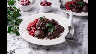 Chocolate Ravioli With Mascarpone & Raspberry Sauce