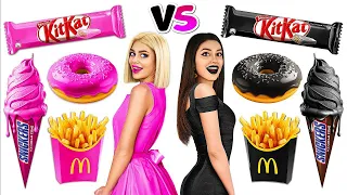 Pink vs Black Challenge | Eating Only ONE Color of Food for 24 Hours by RATATA COOL