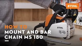 STIHL MS 180 | How to mount and bar the chain, tension the saw chain | Instruction