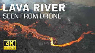 LAVA RIVER running from Meradalir Volcano, Iceland! 🌋 Seen from drone. 4K. 12.08.22