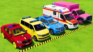 TRANSPORTING POLICE CARS and AMBULANCE EMERGENCY VEHICLES WITH MAN TRUCKS ! Farming Simulator 22