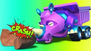 AnimaCars - The RHINO DUMP TRUCK is in a BAD mood  - Cartoons for kids with trucks & animals