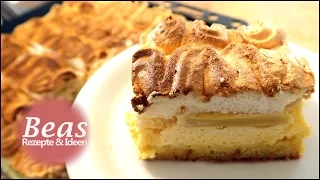 RHABARBERKUCHEN Rezept mit Baiser und Puddingcreme vom Blech | Backen