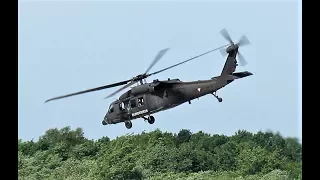 S-70 Blackhawk Helicopter Bundesheer, Landing, Taxi and Takeoff in Dresden - DRS