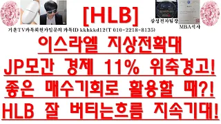 [주식투자]HLB(이스라엘 지상전확대J P모간 경제 11% 위축경고!/좋은 매수기회로 활용할 때?!/HLB 잘 버티는흐름 지속기대!)