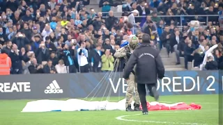 French Special Forces (13 RDP) parachuting into Marseille's Vélodrome to deliver match-ball