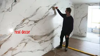 Fantastic marble wall painting. Calacatta Gold marble imitation.(2021)