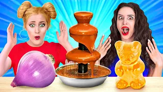 SCHOKOLADENFONDUE FOOD-CHALLENGE! || Echtes Essen VS Schokolade von 123 Go LIKE!