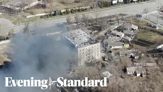 Drone footage shows destruction to the city of Mariupol