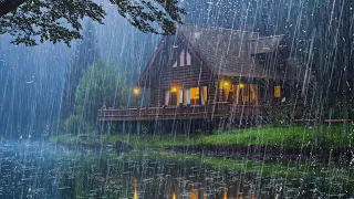 Pioggia Rilassante per Dormire - Forti Piogge, Vento Forte e Tuoni nella Foresta Nebbiosa di notte