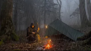 Solo CAMPING in RAIN [ relaxing in the cosy tent shelter | ASMR ]