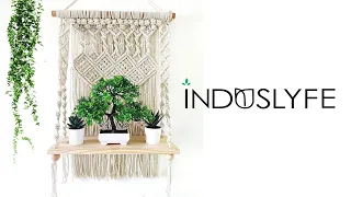 Induslyfe Macrame Wall Hanging Shelves for Home Decor | Boho Wall Decor Plant Shelf floating Shelf