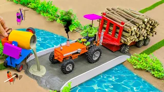 Diy Mini tractor wood transporting | mini bridge construction | Gauri Ganesh Murti Durga Navratri