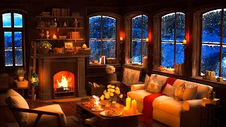 Cozy Winter Cabin with Smooth Jazz Piano, Fire Place and Snowfall for Sleeping and Studying