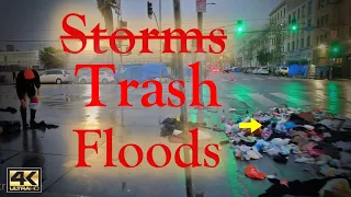 Storms Trash Floods on Skid Row Homeless Downtown Los Angeles California