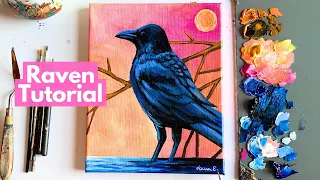 Painting a Bird in Acrylics for Beginners | Step-by-Step Raven Tutorial