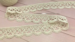 ЛЕНТОЧНОЕ КРУЖЕВО вязание КАЙМА крючком мастер-класс Crochet Tape Lace Tutorial