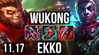 WUKONG vs EKKO (JUNGLE) | 1600+ games, 8/2/14, Godlike, 900K mastery | KR Diamond | v11.17