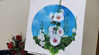 Easy Hollyhocks Acrylic Painting For Beginners || Step-by-Step tutorial