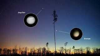 Jupiter & Venus in the evening sky, February 2023. A close-up of planets visible to the naked eye!