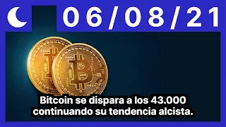 Bitcoin se dispara a los 43.000 continuando su tendencia alcista.