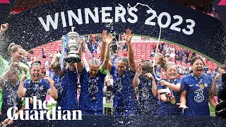 Chelsea celebrate their third successive Women’s FA Cup title