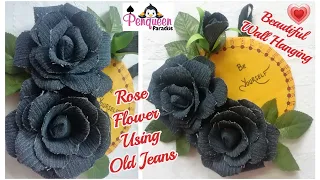 How to make Rose flowers using old Jeans | Recycled wallhanging | Jeans Craft ideas| Best in waste