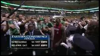 Angry Fan throws beer drink at Lebron James Miami Heat vs Boston Celtics nba playoffs 2012