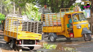 Potholes: Piaggio Ape and BAJAJ Maxima truck autorickshaw drive in potholes