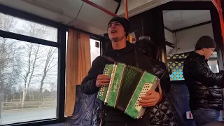 Гармонист Тайсон в автобусе. Пермь. Песня "Сирота".