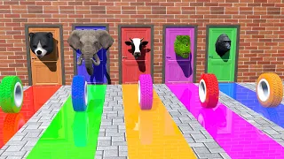 Cow Elephant Lion Gorilla Tiger T-Rex Guess The Right Door ESCAPE ROOM CHALLENGE Animals Tire Game