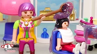 Playmobil Becky's Beauty Salon - Busy Day!  Ricardo Family Hair Cuts!