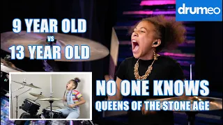 9 Year Old VS 13 Year Old Nandi - No One Know - Drumeo - Queens of the Stone Age