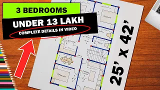 25 x 42 | 3 BHK House Plan | 1050 SQFT | Under 15 Lakh | Complete Details In Video