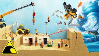 Tsunami Dam Breach Experiment - LEGO City Quarry - Wave Machine Destruction