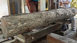 The hardest wood in the world.  Acacia wood sawing process.