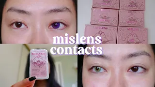 mislens colored contact lenses review 🌙‧₊˚ try on haul for brown eyes