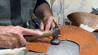 How To Make Alligator Print Hand Stitch Leather Shoes Upper, Beginner Leather work  PART 1 of 3