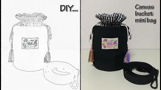 DIY 캔버스 버킷백  만들기/원통형 가방 만들기/미니 가방 만들기/How to make a Canvas bucket Mini bag/블랙 시리즈(3)