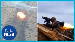 Ukrainian marines destroy four Russian tanks using Javelin missiles